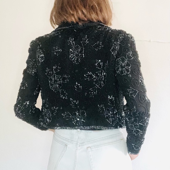🔥SOLD🔥✨HP✨70s VTG Black Beaded Silk Cropped Bolero Jacket - Picture 4 of 5